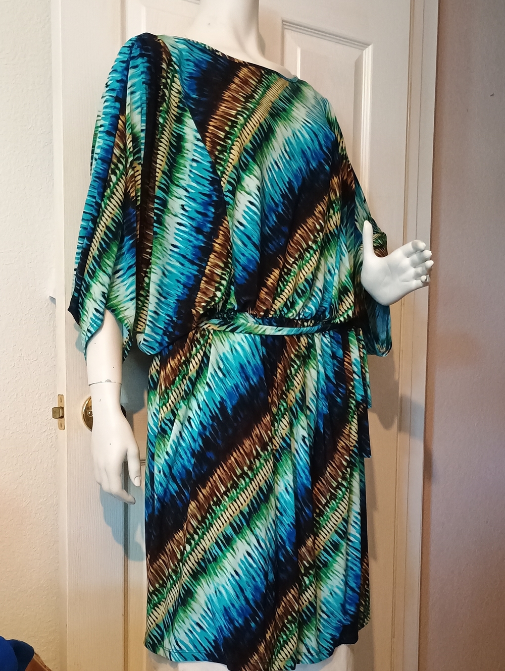 Olivia Matthews Teal, Blue & Black Printed Midi Dress